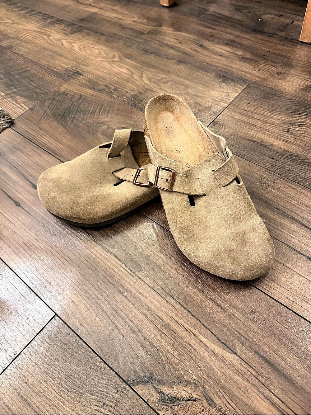 Suede-Look Buckle Clogs in Brown